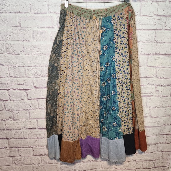 Blue Sky Dresses & Skirts - Blue Sky Mixed Patchwork Hippie Boho Cottagecore Festival Maxi Skirt Sz Large
